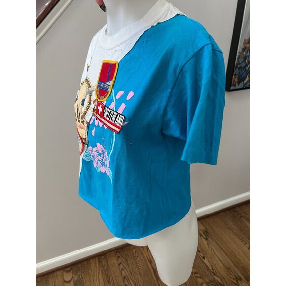 RILEY 1880 Vintage Clothing Custom Cropped Patchwork Tee T Shirt Size XS/S - Picture 4 of 5